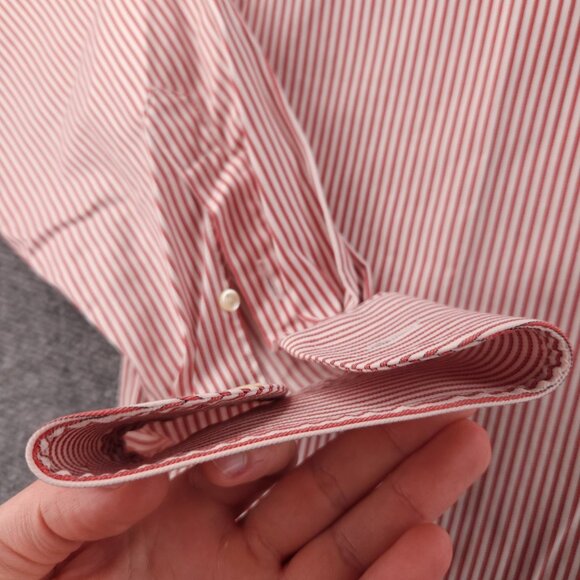 Eton Wrinkle Free Striped Cotton 15.5 Red Shirt Button Up Convertible Cuff Men - Picture 5 of 16